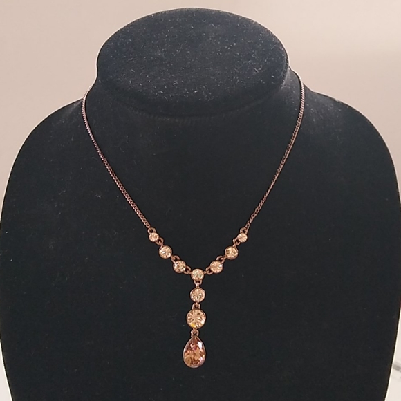 Givenchy Brown Tonal Rhinestone Y Drop Necklace - Picture 2 of 10